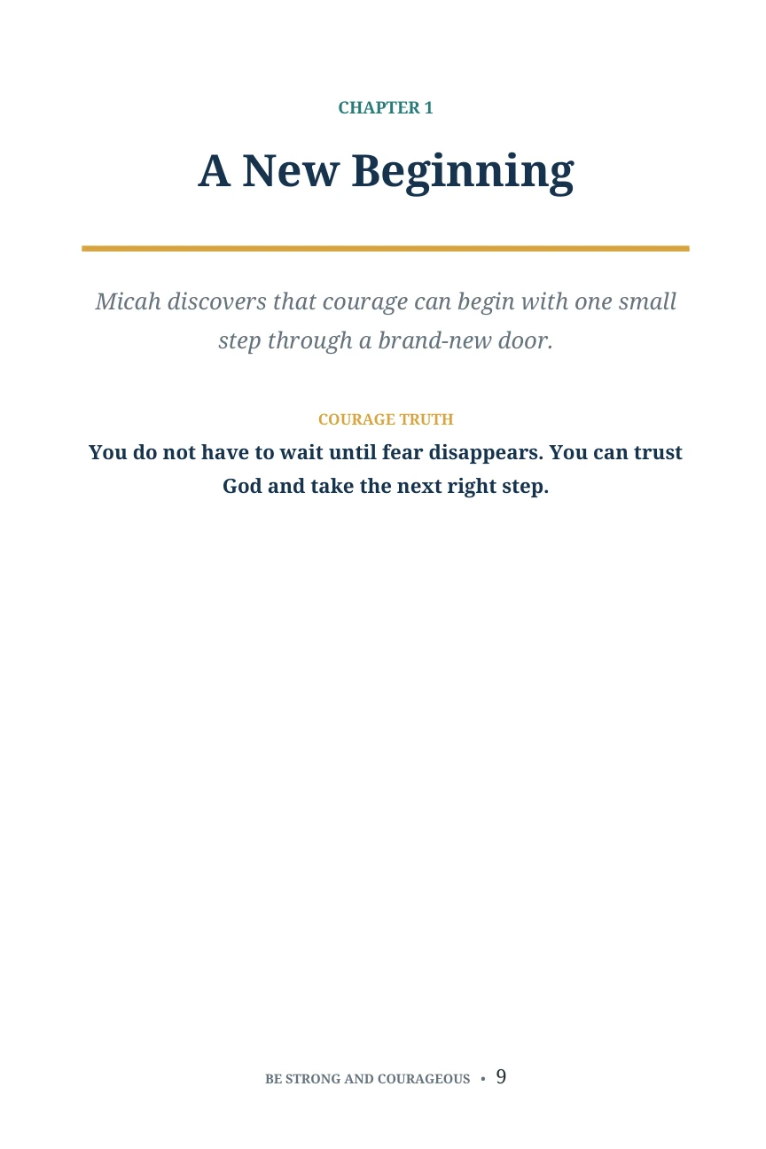 Be Strong and Courageous, book page 9. Read the text below for an accessible version.