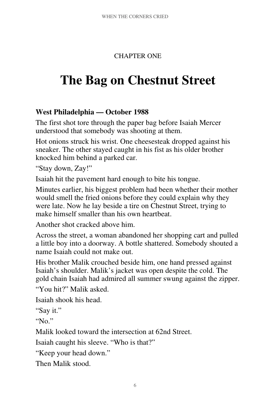 When The Corners Cried: A West Philadelphia Story, book page 6. Read the text below for an accessible version.